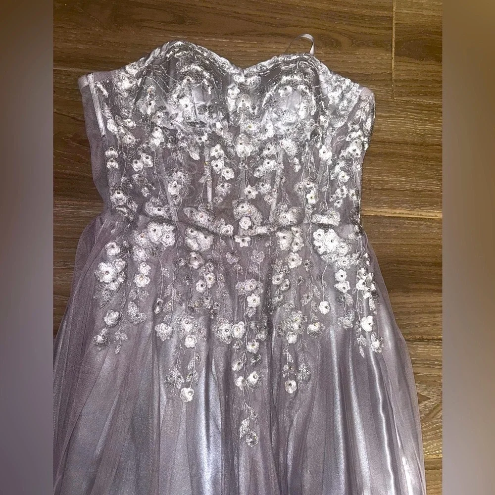 Blondie Nites dusky lavender Strapless  Embellished lace & Chiffon Gown Size 5